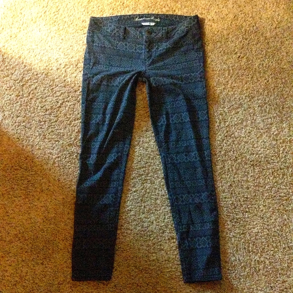 American Eagle super stretch jegging jean mid rise fair isle pattern size 10